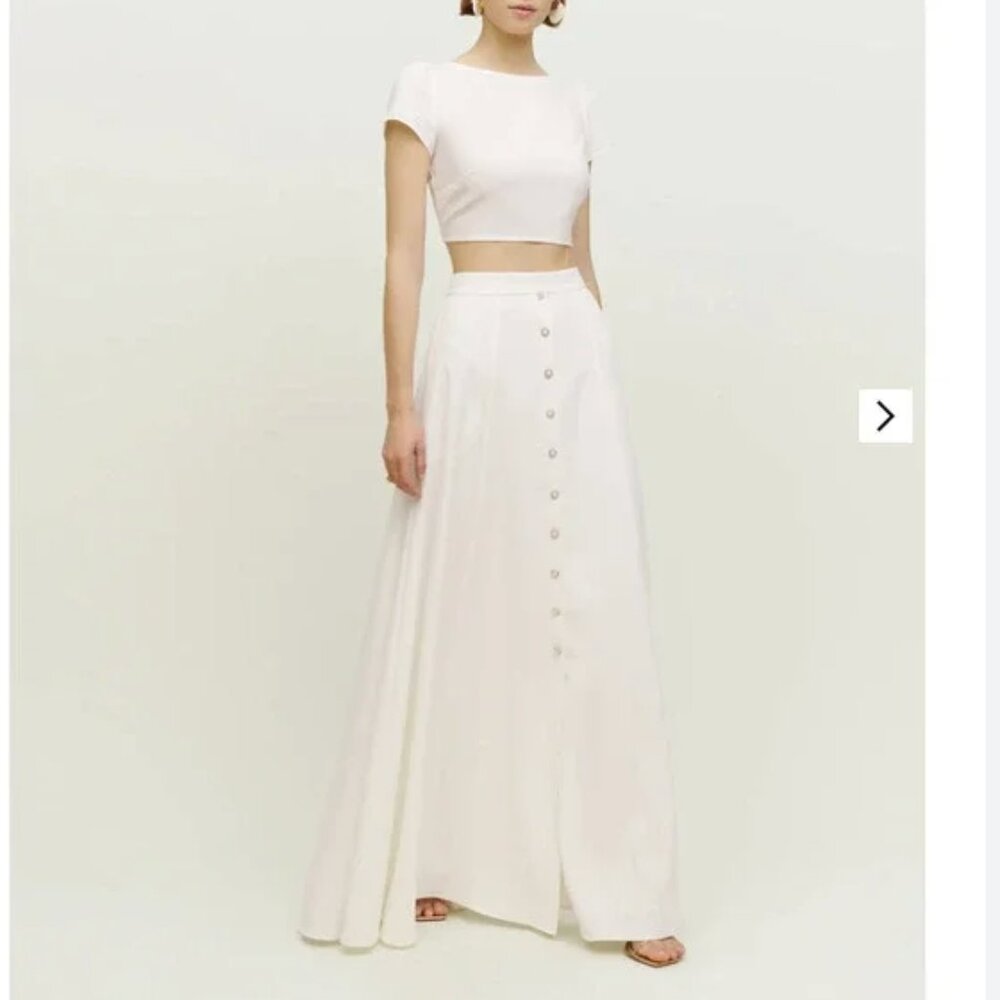 Reformation Serres White Maxi Pearl Button Skirt 12 BRIDAL 2 Piece Set L